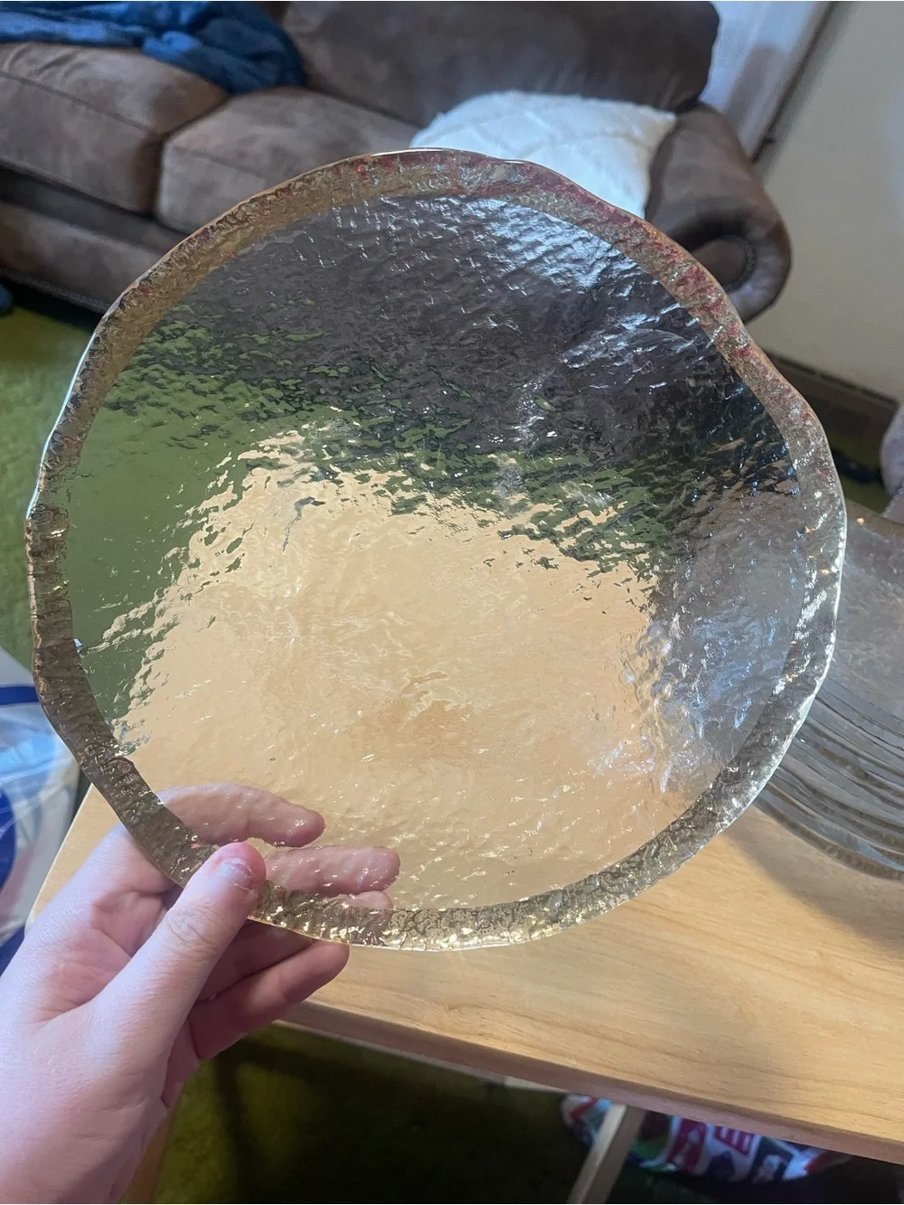 Italian IVV Crystal Glacier Pattern Serving/Dinner Plate Gold Trim